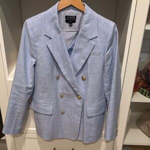 J. Crew Light Blue Double-Breasted Linen-Blend Blazer